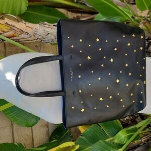 Tory Burch Star Stud Black Leather Tote Bag Purse